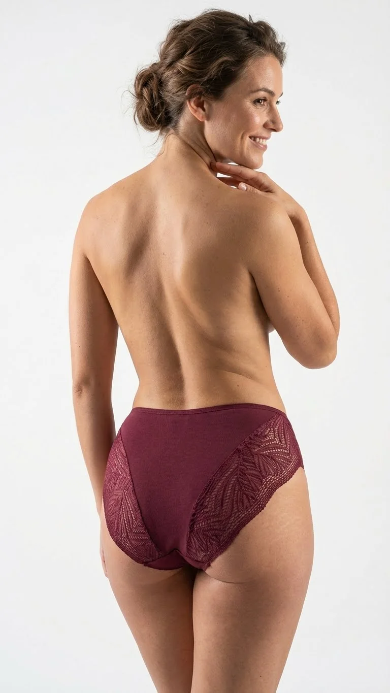 Orta Bikini Külot Tül Yan Bant Şeffaf İç Çamaşırı Model Bordo - Yan Görünüm - LunaIntim